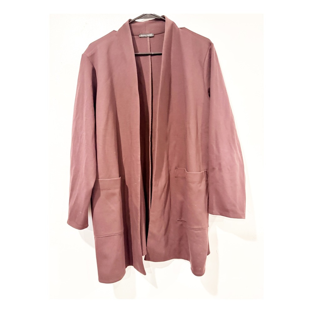 Eileen Fisher Plum Tencel Lyocell Open Front Longline Cardigan Jacket